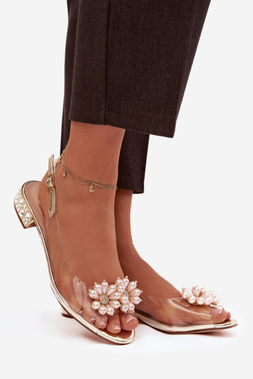 Perregimi sandalen Op een lage hak Met sierlijki Detalami D&A MR52-229 gouden kleur