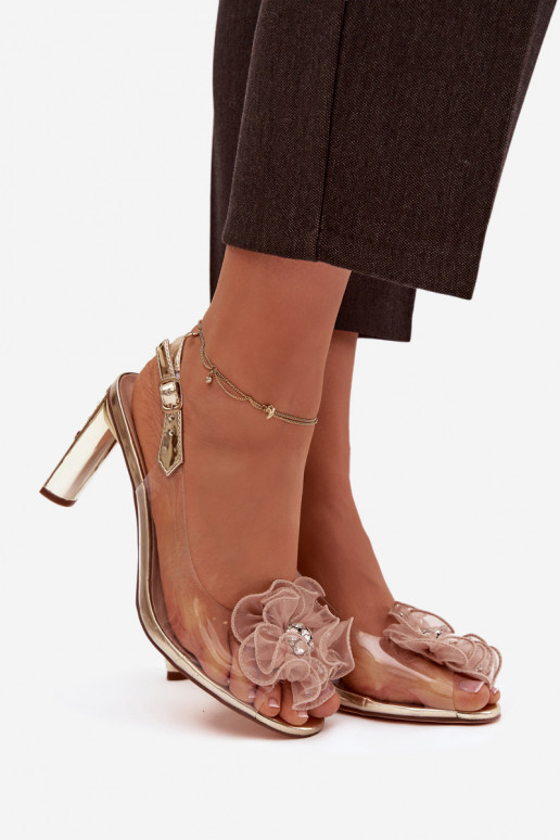 sandalen met hakken met ornamenten I Kryształkami D&A MR52-236 gouden kleur