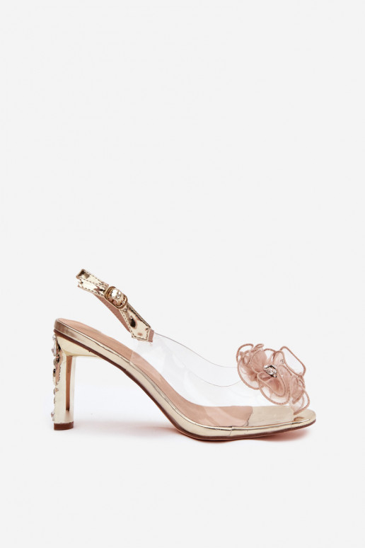 Sandalen mit Absätzen mit Ornamenten I Kryształkami D&A MR52-236 goldene Farbe