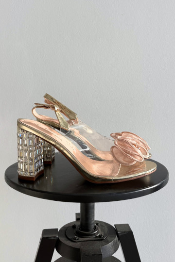 Sandales à talons avec strass D&A MR52-237, couleur dorée