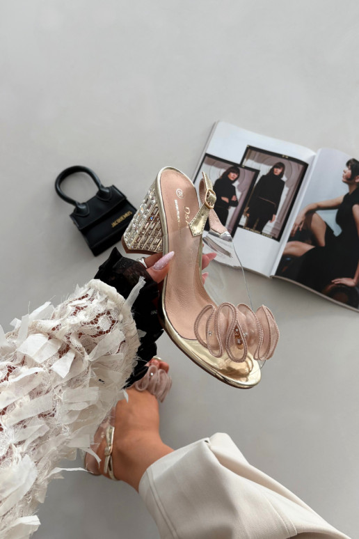 sandalen met hakken met glanzende gaten D&A MR52-237 gouden kleur