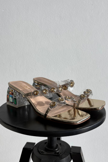 Damespantoffels met glanzende gaten D&A MR1037-02 gouden kleur