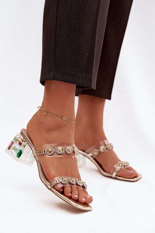 Damespantoffels met glanzende gaten D&A MR1037-02 gouden kleur