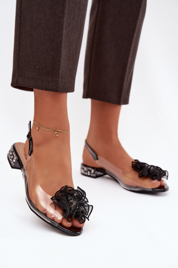 Durchschauen Sandalen Auf niedrigem Absatz mit leuchtenden Augen Und Dekoration D&A MR52-230 schZuarze Farbe