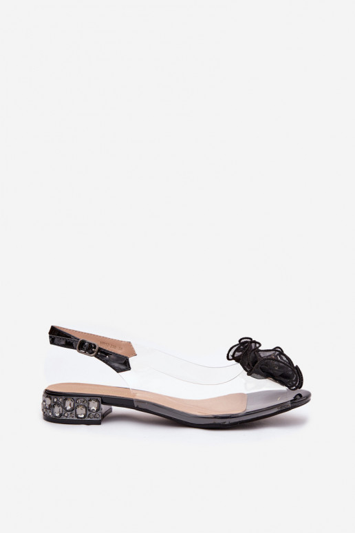 Voir à travers des sandales Sur un talon bas aux yeux brillants Et la décoration D&A MR52-230 couleur noire