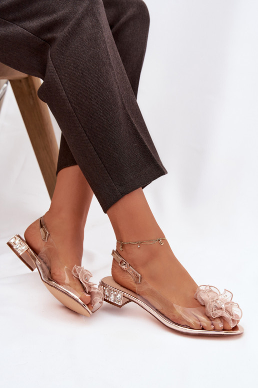 Perregimi sandalen Op een lage hak met glanzende gaten En Decoratie D&A MR52-230 rosé gouden kleur