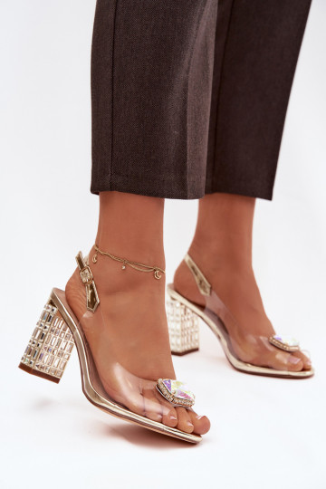 Perregimi sandalen met hakken met glanzende gaten D&A MR52-239 gouden kleur