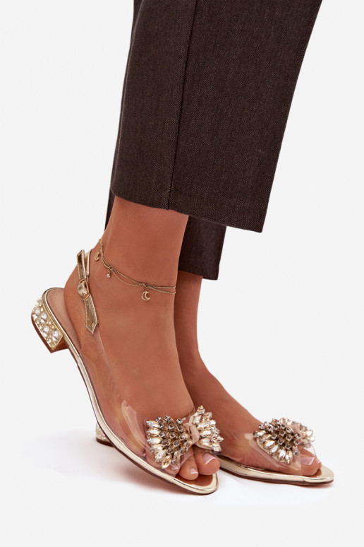 Durchschauen Sandalen mit Bändern D&A MR52-231 goldene Farbe