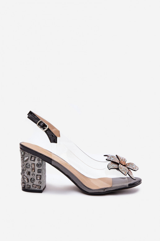 Voir à travers des sandales avec des talons avec des ornements D&A MR38-321 couleur noire