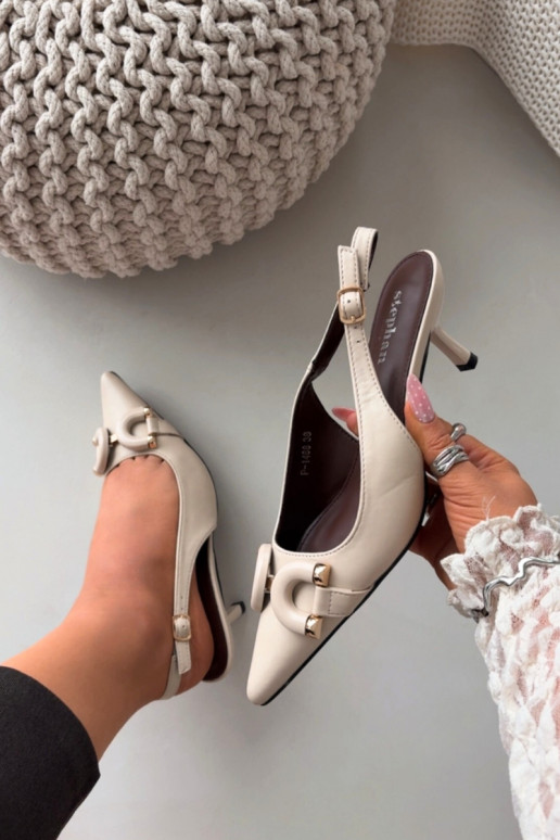 Sandales pour femmes avec des talons fins Avec des décorations Detalem couleur ivoire Brienne