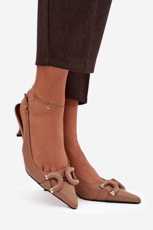 Dames sandalen met dunne hakken Met sierlijk Detalem bruine kleur Brienne