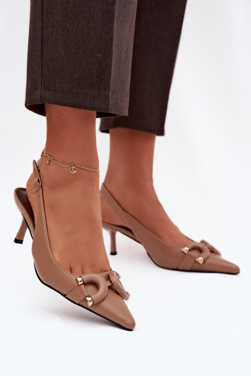 Dames sandalen met dunne hakken Met sierlijk Detalem bruine kleur Brienne