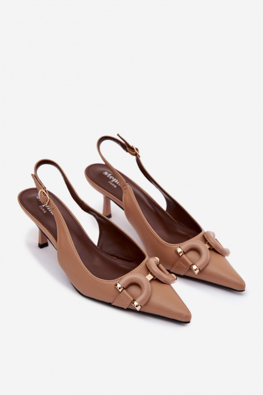 Dames sandalen met dunne hakken Met sierlijk Detalem bruine kleur Brienne