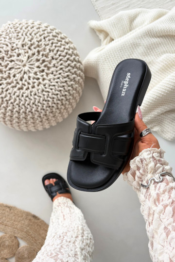 Pantoufles pour femmes avec des talons larges couleur noire Lorania