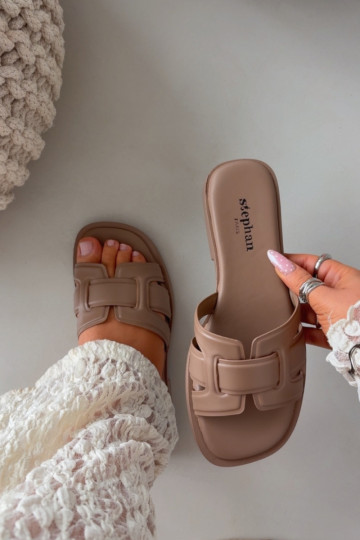 Pantoufles pour femmes avec des talons larges beige Lorania