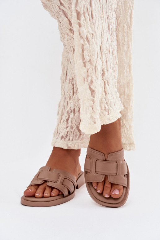 Damenhausschuhe mit breiten Absätzen Beige Lorania