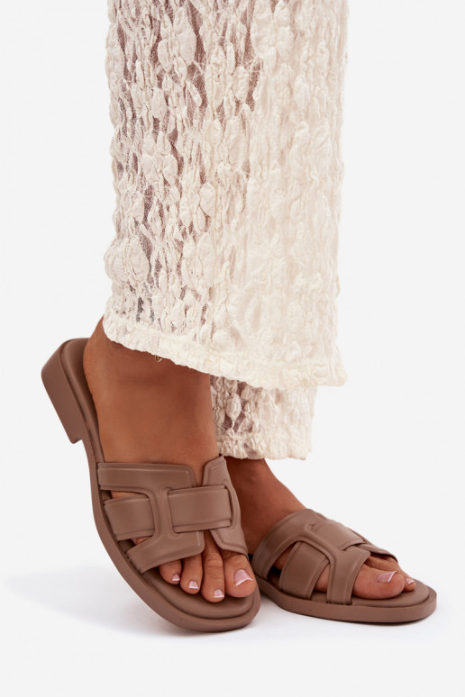 Damespantoffels met brede hakken beige Lorania