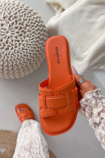 Damenhausschuhe mit breiten Absätzen orange Farbe Lorania