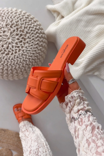 Damespantoffels met brede hakken in oranje kleur „Lorania" 2
