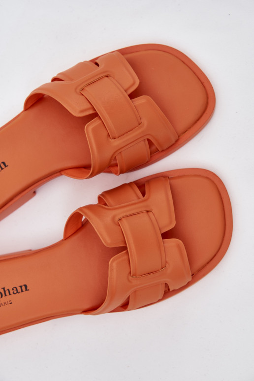 Damespantoffels met brede hakken oranje Lorania