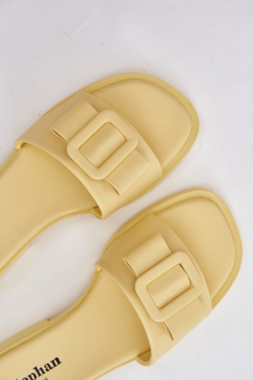 Damenhausschuhe mit breiten Absätzen mit Schnallen gelbe Farbe Melivra