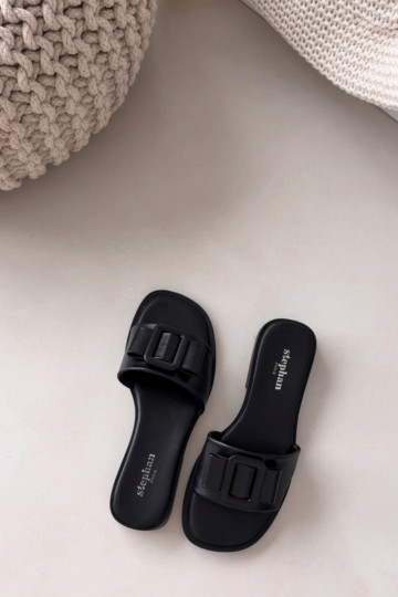 Chaussons pour femmes avec larges talons et boucles noires « Melivra » 2
