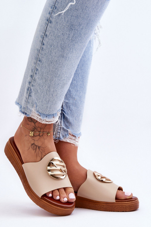 Feminin Hausschuhe mit Ornamenten Beige Secrets