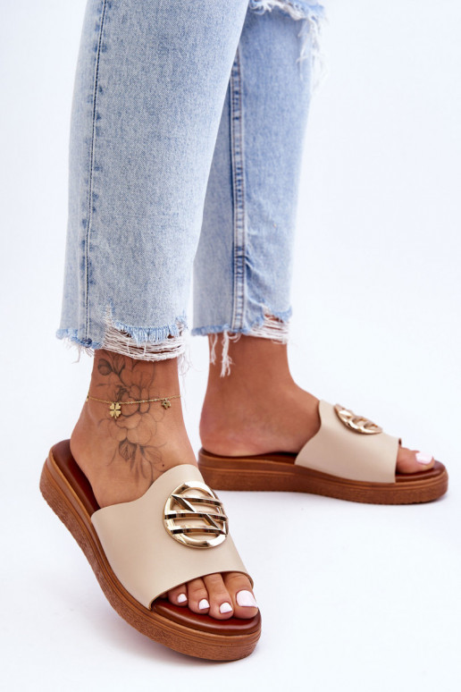 Feminin Hausschuhe mit Ornamenten Beige Secrets