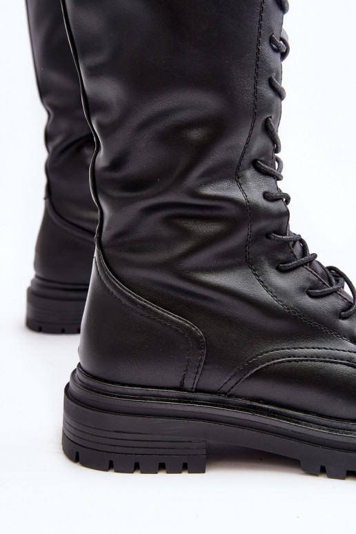 Stiefel Kirschblütenschuhe Feminin Mittlere INade mit Schnürsenkeln schZuarze Farbe Elavettsa