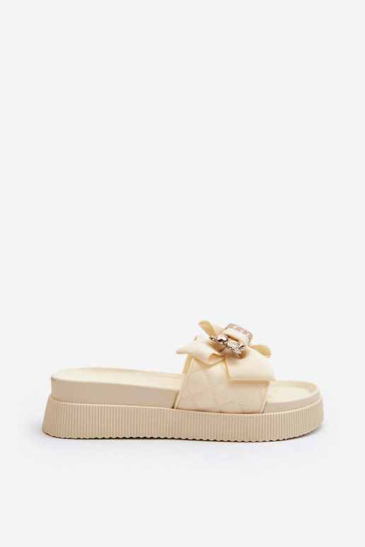 Dames Slippers met linten i teddyberenm beige Katterina