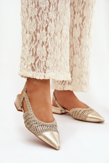 Dames sandalen Met Vlecht Op Klok gouden kleur Nivorra 2