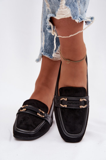 Dames mocassins met mooie elementen, zwart Evelora 2