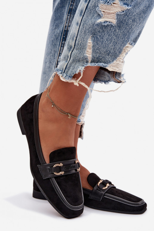 Dames mocassins met mooie elementen, zwart Evelora