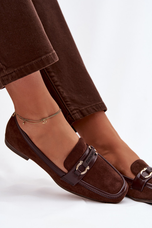 Dames mocassins met mooie elementen, chocoladebruin Evelora