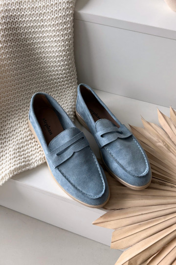 Mocassins pour femmes en daim synthétique, couleur bleue Renelia