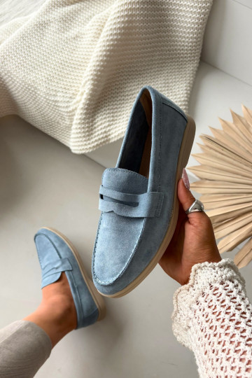 Mocassins pour femmes en daim synthétique, couleur bleue Renelia 2