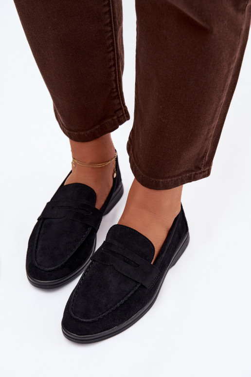 mocassins pour femmesen daim écologiqueu couleur noire Renelia