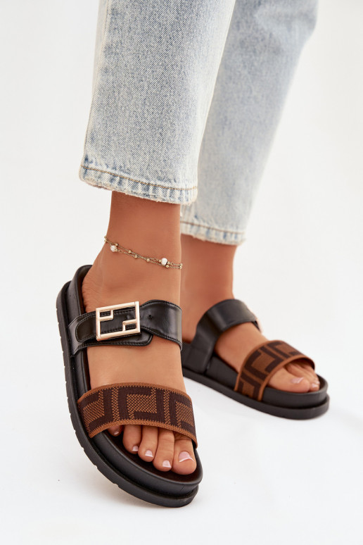 Dames slippers met gouden gespen, zwart