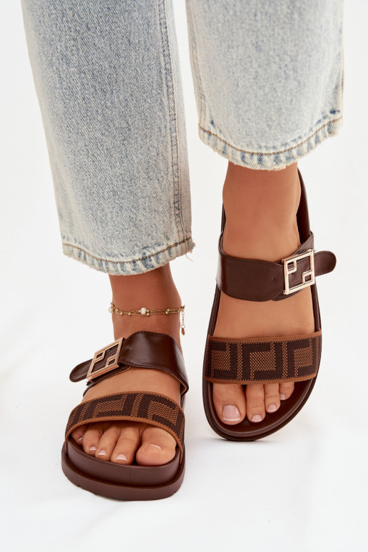 Chaussons pour femmes avec boucles dorées, couleur brune