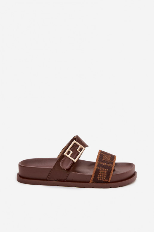 Damen Slipper mit goldenen Schnallen, braun