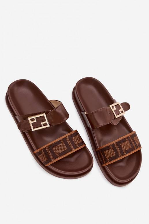 Damen Slipper mit goldenen Schnallen, braun