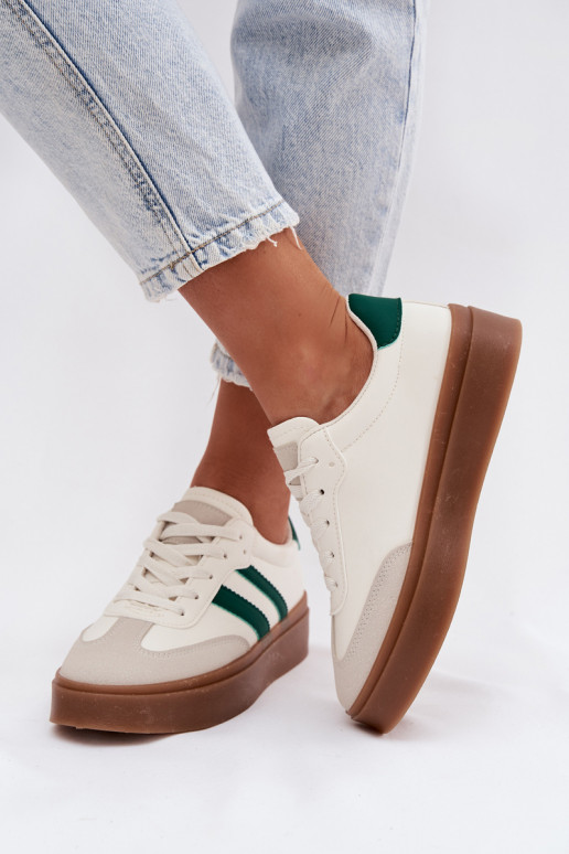 Sneakers Stilvollllschuhe Feminin mit einer Plattform aus Öko-Leder INeiß-grüne Farbe Elaraven