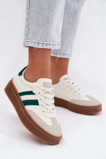 Chaussures modèle baskets Féminin avec une plateforme en cuir écologique Blanc-couleur verte Elaraven 2