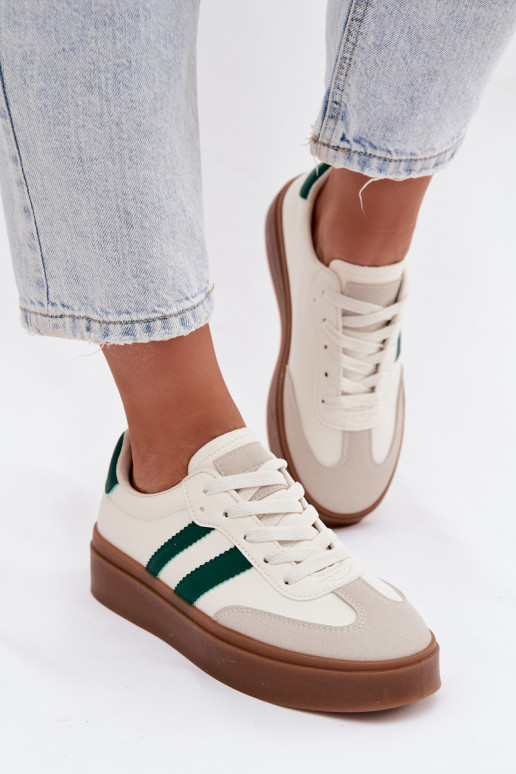Sneakers Stilvollllschuhe Feminin mit einer Plattform aus Öko-Leder INeiß-grüne Farbe Elaraven