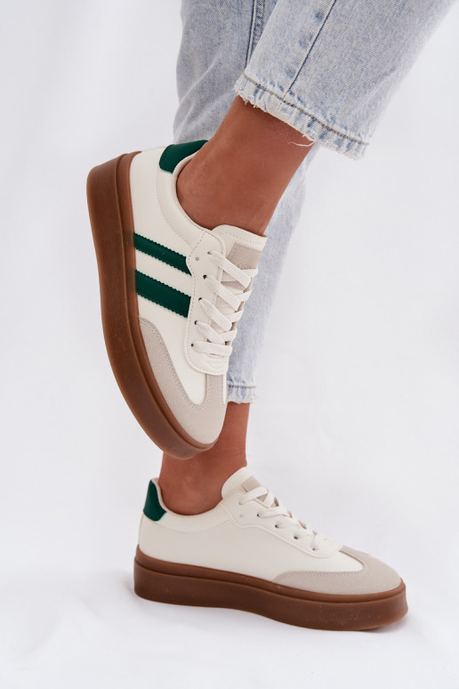Sneakers Stilvollllschuhe Feminin mit einer Plattform aus Öko-Leder INeiß-grüne Farbe Elaraven