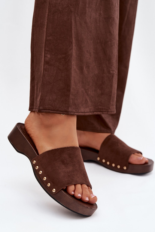 Damenhausschuhe Ze goldene Farbemi Stollen CzekoladoZue Ferinna