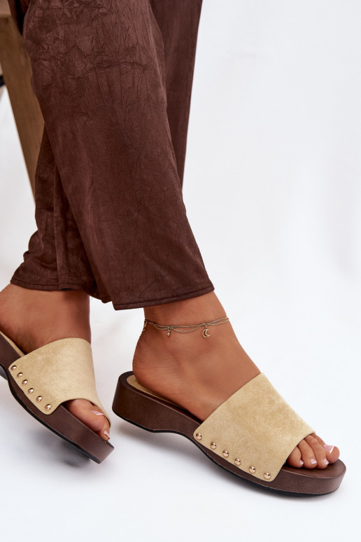 Damespantoffels Ze gouden kleurmi Studs geel Ferinna