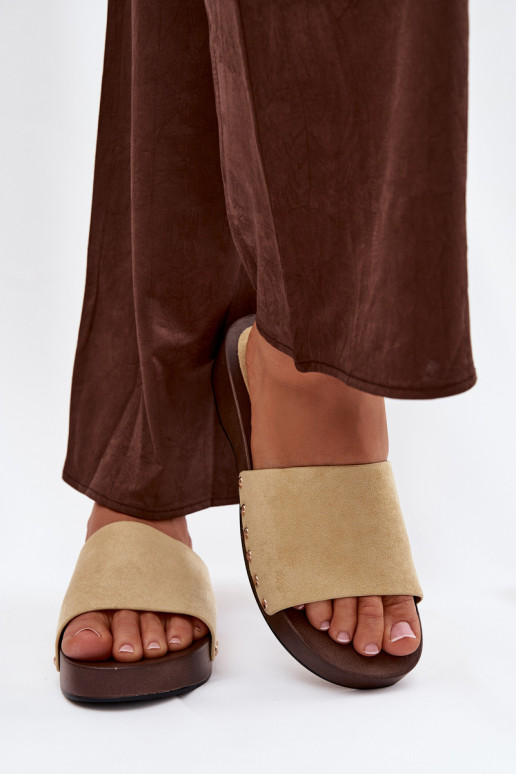 Damespantoffels Ze gouden kleurmi Studs geel Ferinna