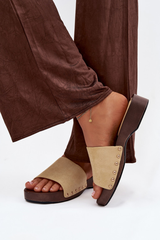 Damespantoffels Ze gouden kleurmi Studs geel Ferinna