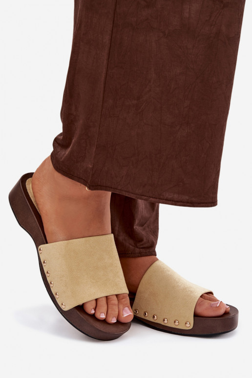 Pantoufles pour femmes Ze couleur doréemi Goujons couleur jaune Ferinna